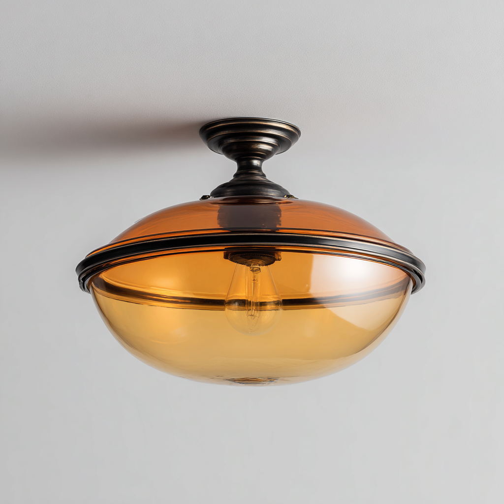 Plafonnier verre métal 35x35x25 cm Ambre Classique élégant-Taraacorner