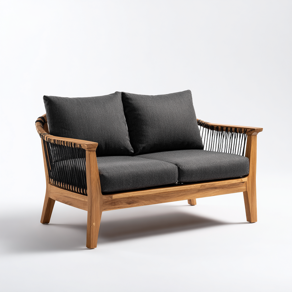 Canapé de jardin bois corde tissu 140x78x76 cm - Gris foncé-Bois naturel - Style extérieur moderne-Taraacorner