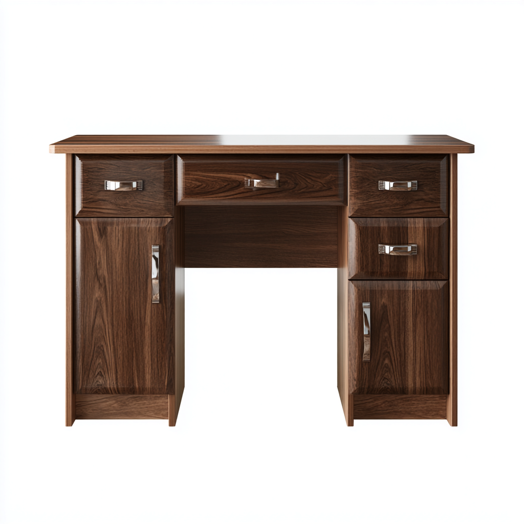 Coiffeuse en bois foncé 130x50x78 cm - sans miroir - avec rangements - style classique-Taraacorner
