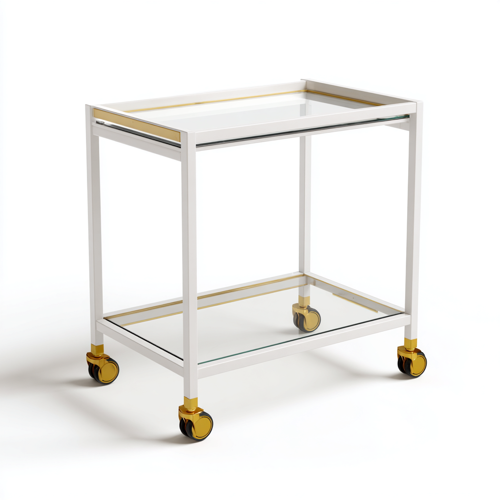 Desserte et chariot en métal blanc et verre 60x40x70 cm - double plateau - design contemporain-Taraacorner