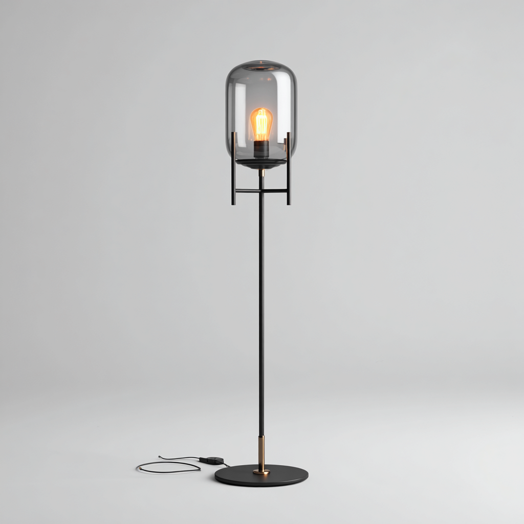 Lampadaire métal verre 30x30x155 cm Noir Design moderne-Taraacorner