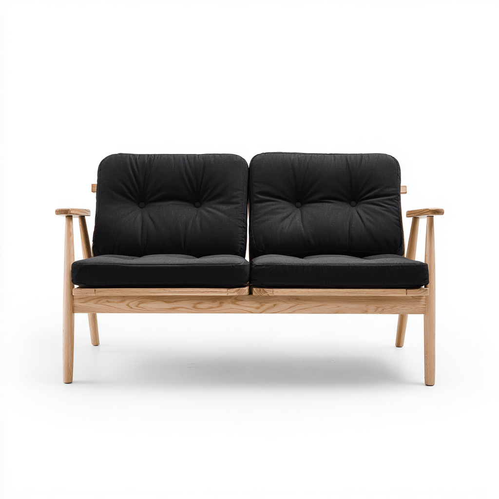 Canapé de jardin bois tissu 140x80x80 cm - Noir-Bois clair - Design scandinave extérieur-Taraacorner
