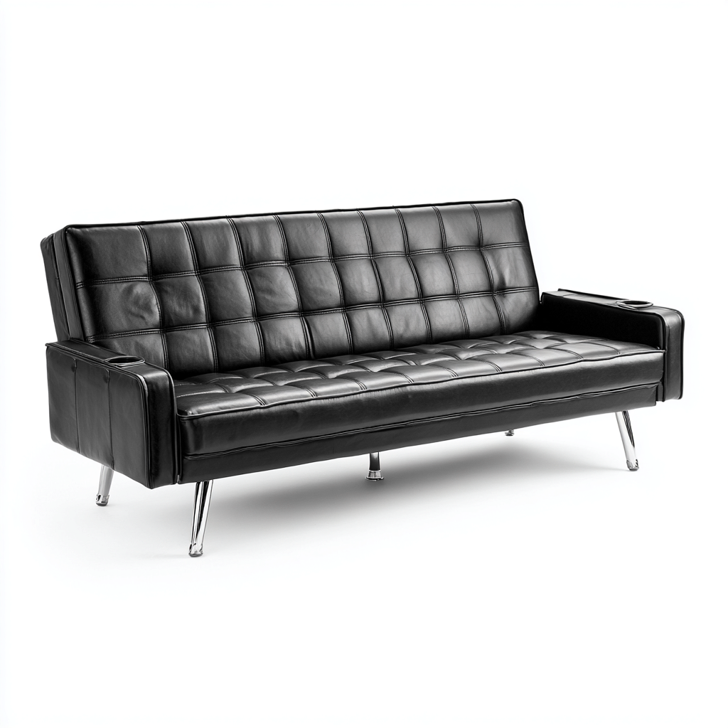 Canapé droit 3 places revêtement synthétique 200x95x85 cm - noir - adapté au salon - design moderne-Taraacorner