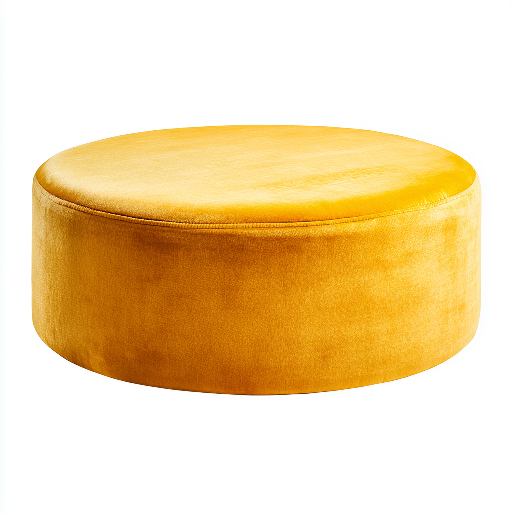 Pouf rond en velours 60x60x35 cm - jaune - adapté au salon - style moderne-Taraacorner