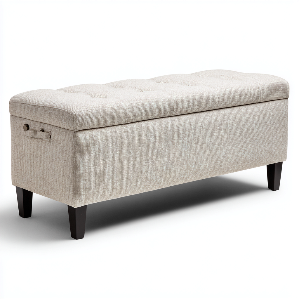 Banc de lit tissu bois 120x40x45 cm - Beige clair - Design classique avec rangement-Taraacorner