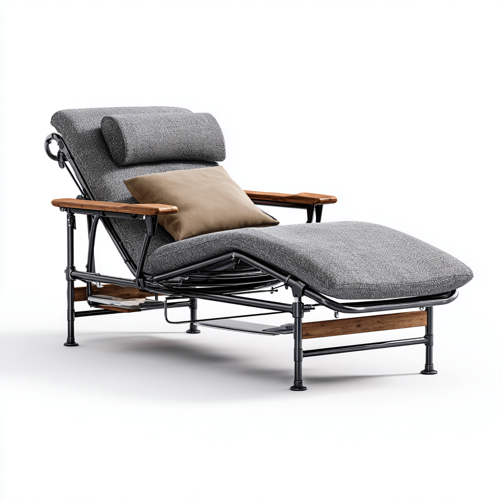 Transat de jardin en métal et bois 195x70x88 cm - gris - design confortable pour extérieur-Taraacorner