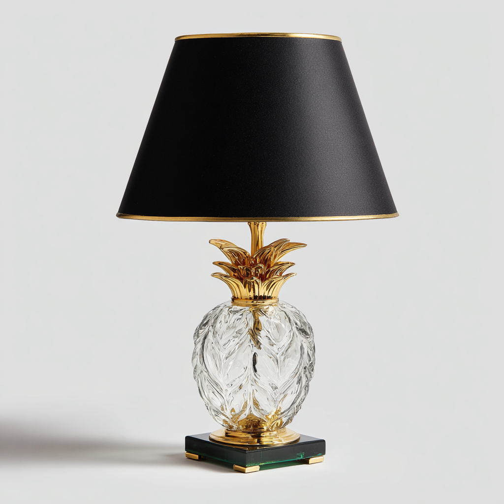 Lampe de table verre-métal 22x22x48 cm - noir-or-transparent - style décoratif pour intérieur-Taraacorner