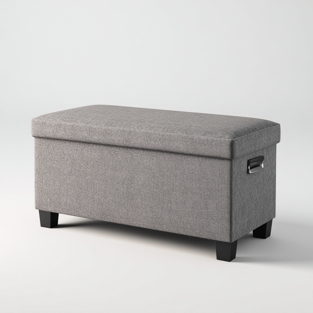 Banc de lit tissu bois 120x40x45 cm - Gris moyen - Design fonctionnel avec rangement-Taraacorner
