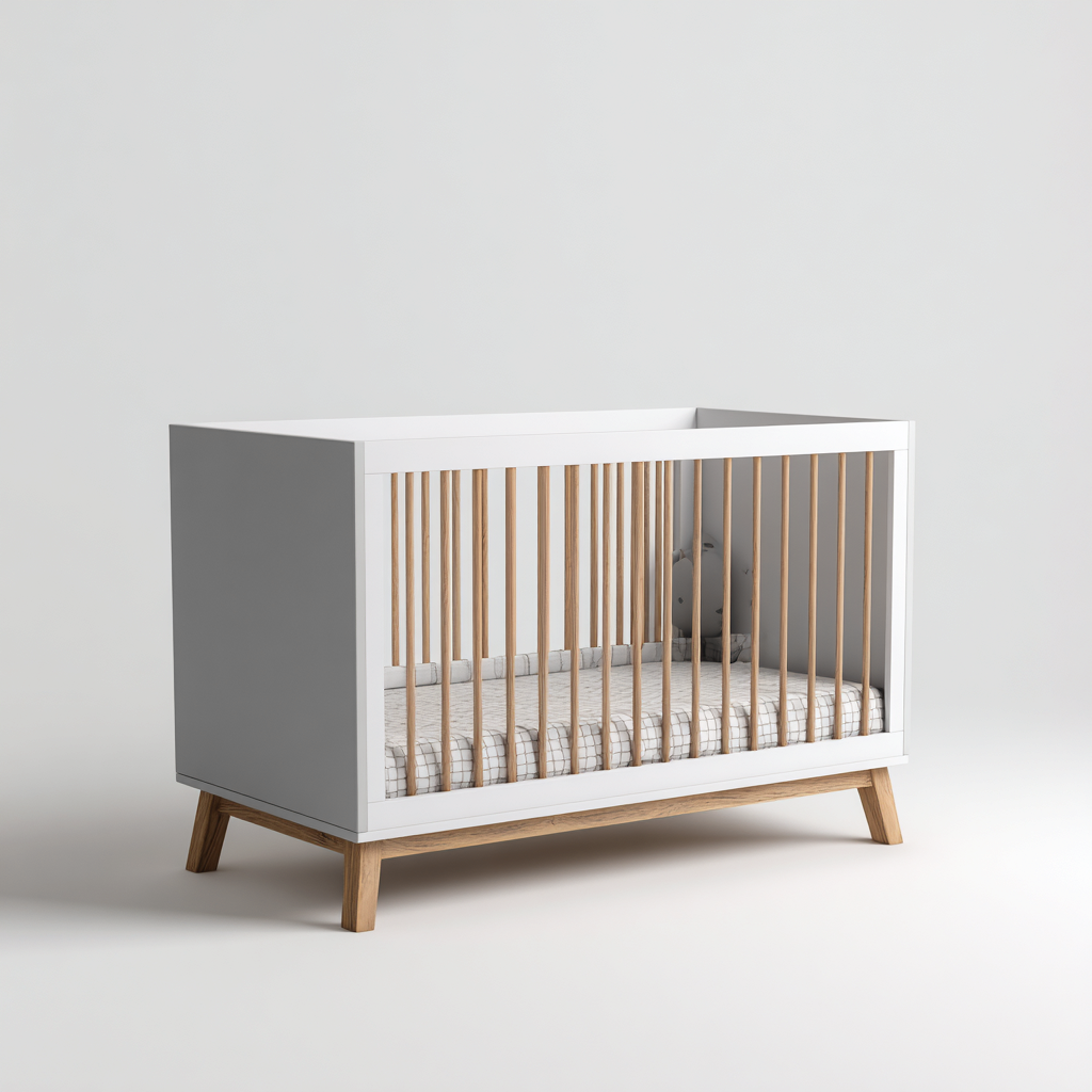 Lit bébé blanc et bois avec barrières latérales 120x60x90 cm - usage chambre enfant - style scandinave-Taraacorner