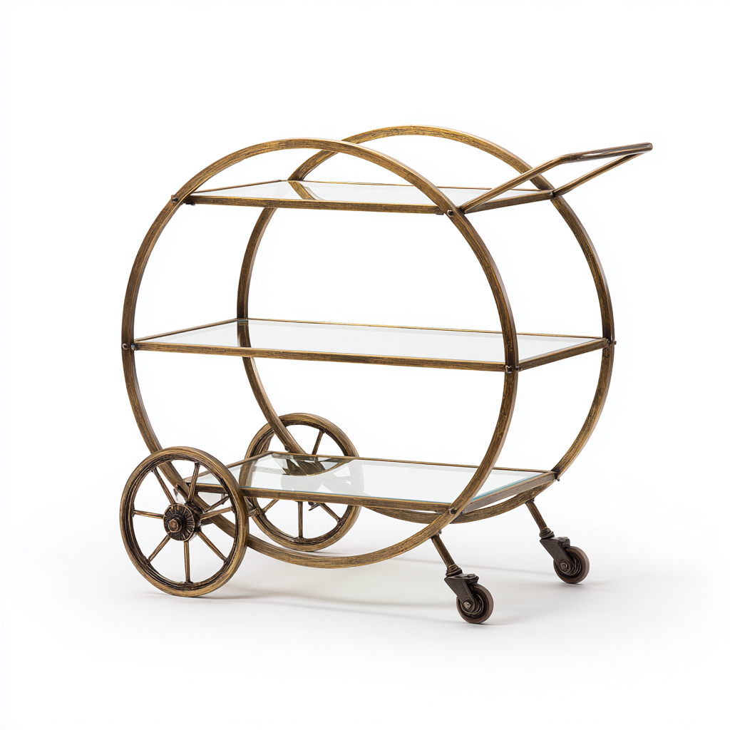 Desserte et chariot en métal finition bronze avec structure circulaire et plateaux en verre 85x45x90 cm - usage intérieur - style rétro design-Taraacorner