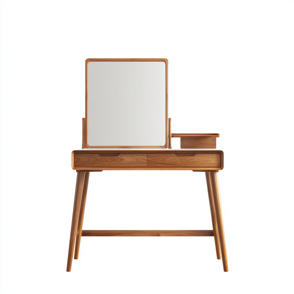 Coiffeuse en bois naturel avec miroir 100x45x135 cm - avec rangements - style scandinave-Taraacorner