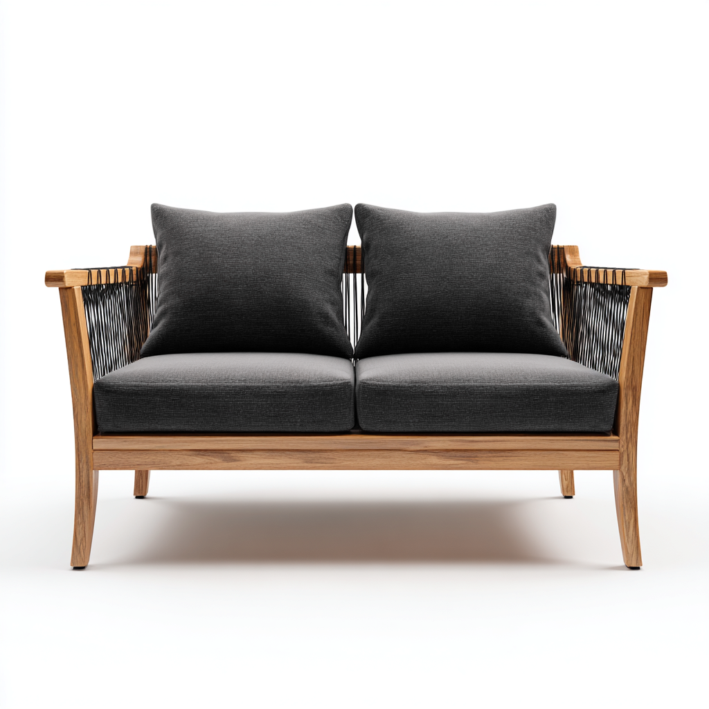 Canapé de jardin bois tissu 155x80x75 cm - Gris foncé-Bois naturel - Design extérieur contemporain-Taraacorner