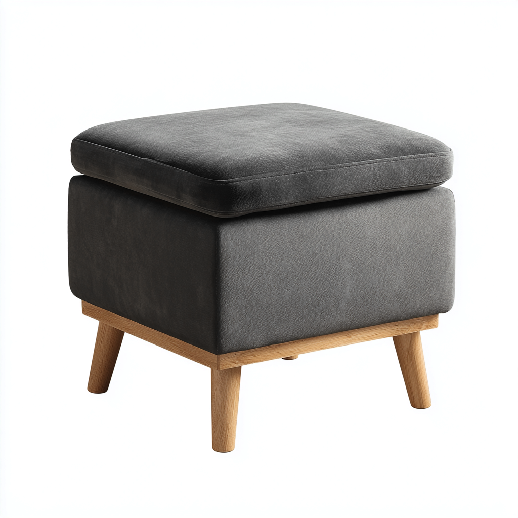 Pouf carré en velours 45x45x40 cm - gris - adapté au salon - style moderne-Taraacorner