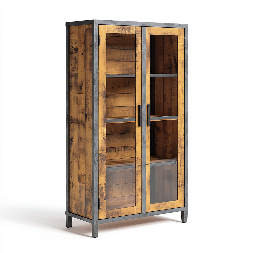Vitrine en bois et verre 80x40x170 cm - marron et noir - style industriel pour salon ou salle à manger-Taraacorner