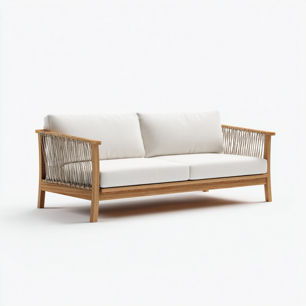 Canapé de jardin bois tissu 165x80x75 cm - Blanc-Bois naturel - Design extérieur contemporain-Taraacorner