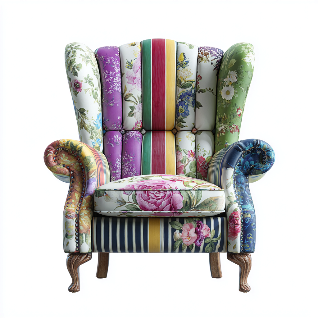 Fauteuil tissu patchwork fleuri 82x88x98 cm - multicolore - adapté au salon - style classique-Taraacorner
