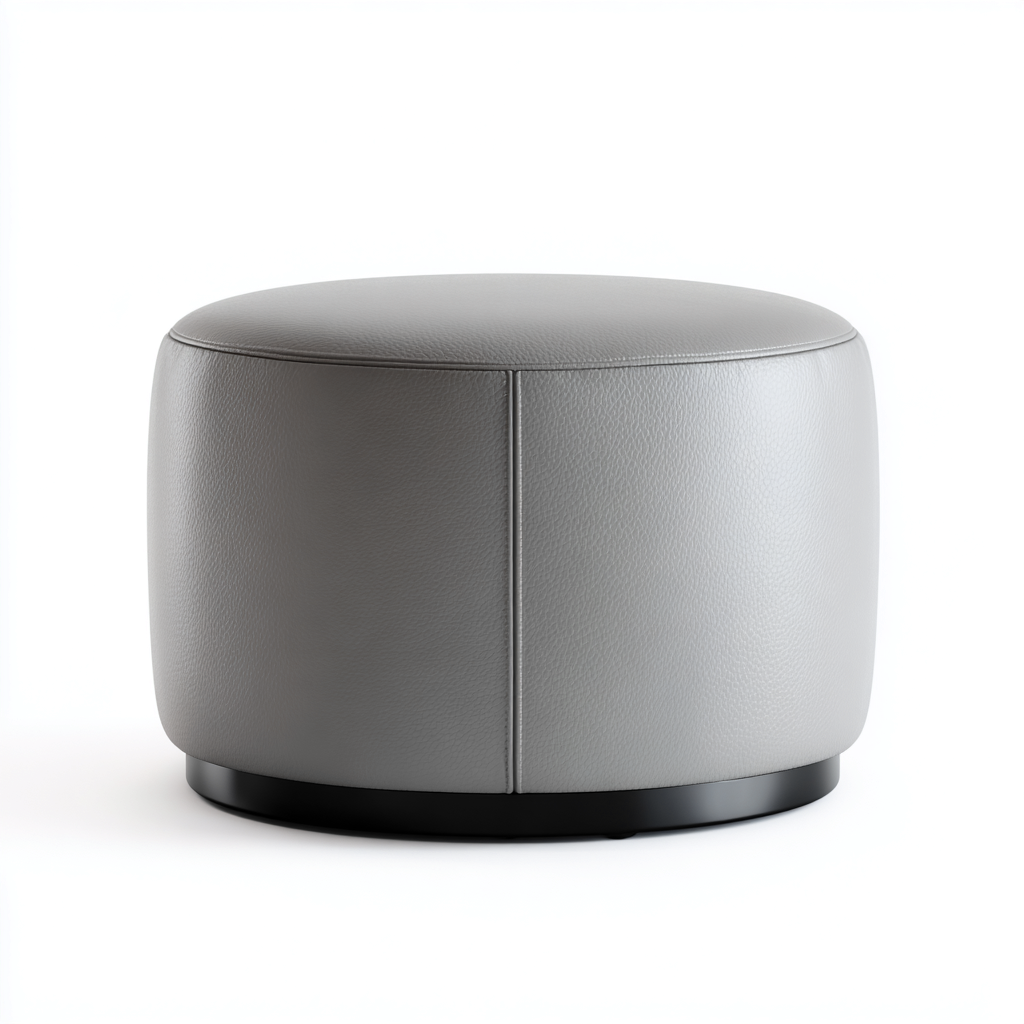 Pouf rond en cuir synthétique 40x40x38 cm - gris - adapté au salon - style moderne-Taraacorner