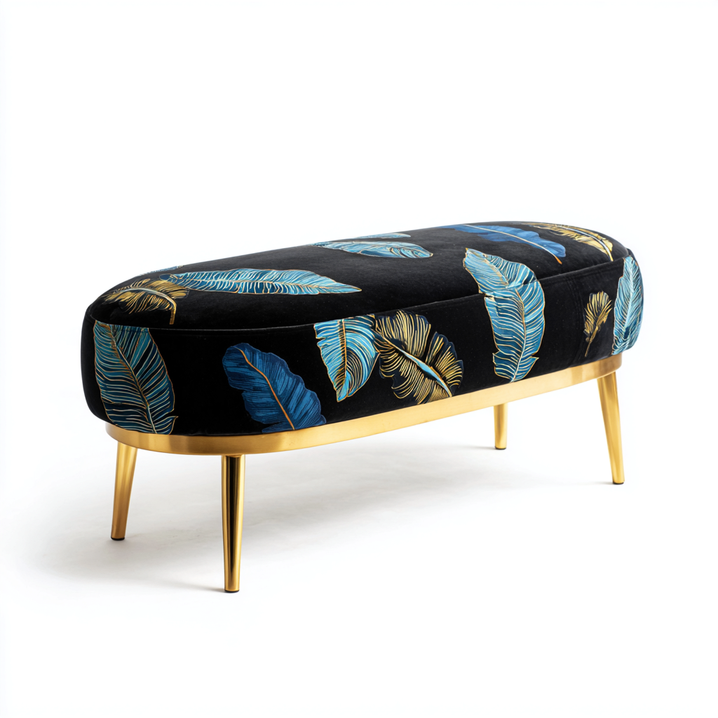 Banc de lit tissu velours métal 120x40x45 cm - Noir-Bleu - Design décoratif moderne-Taraacorner