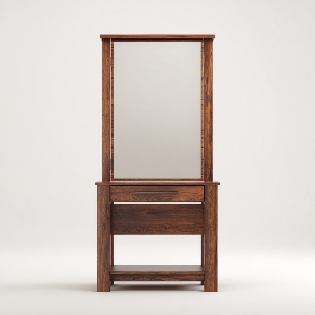 Coiffeuse en bois foncé avec grand miroir 80x40x150 cm - usage chambre - style contemporain-Taraacorner