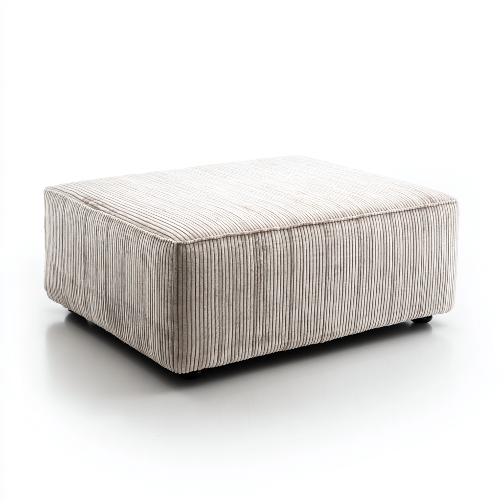 Pouf tissu côtelé 65x65x38 cm - Beige - Assise d'appoint confortable-Taraacorner