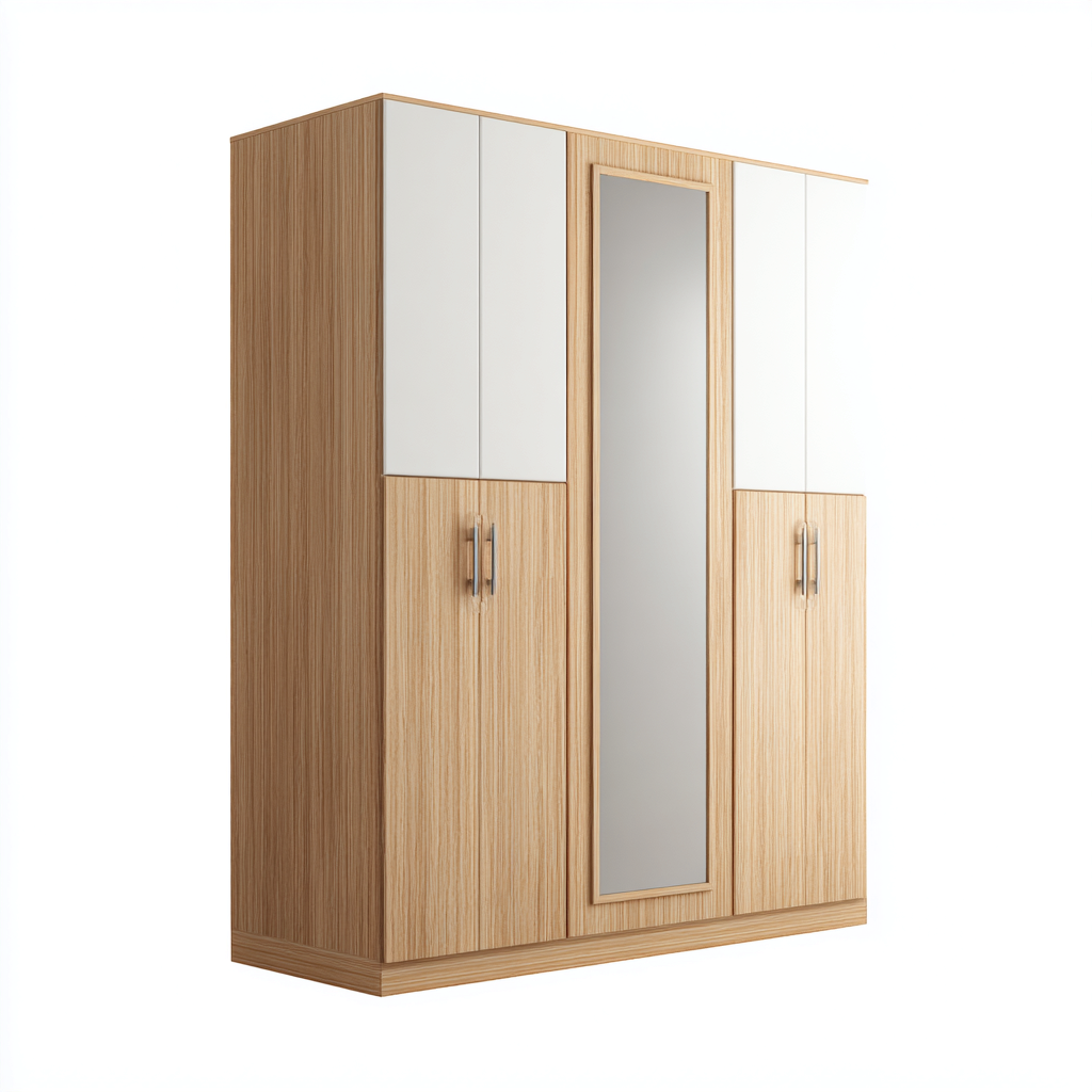 Armoire de rangement bois et panneaux blancs 180x60x200 cm - avec miroir - style contemporain-Taraacorner