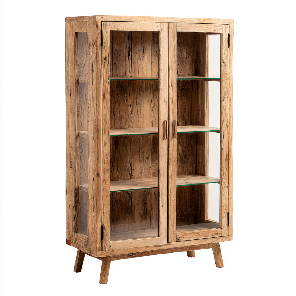 Vitrine en bois et verre 82x38x170 cm - chêne clair - style naturel pour salon ou salle à manger-Taraacorner