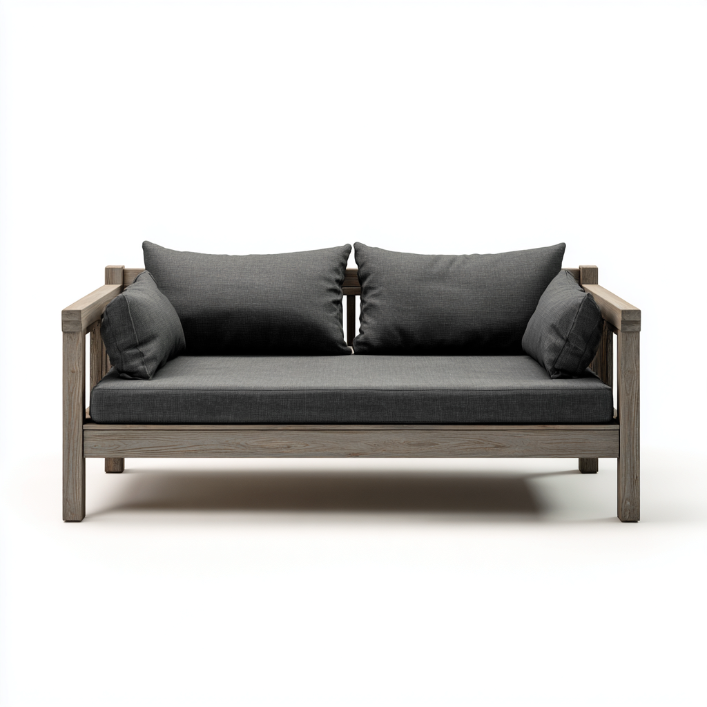 Canapé de jardin bois tissu 160x80x75 cm - Gris-Bois naturel - Design extérieur épuré-Taraacorner
