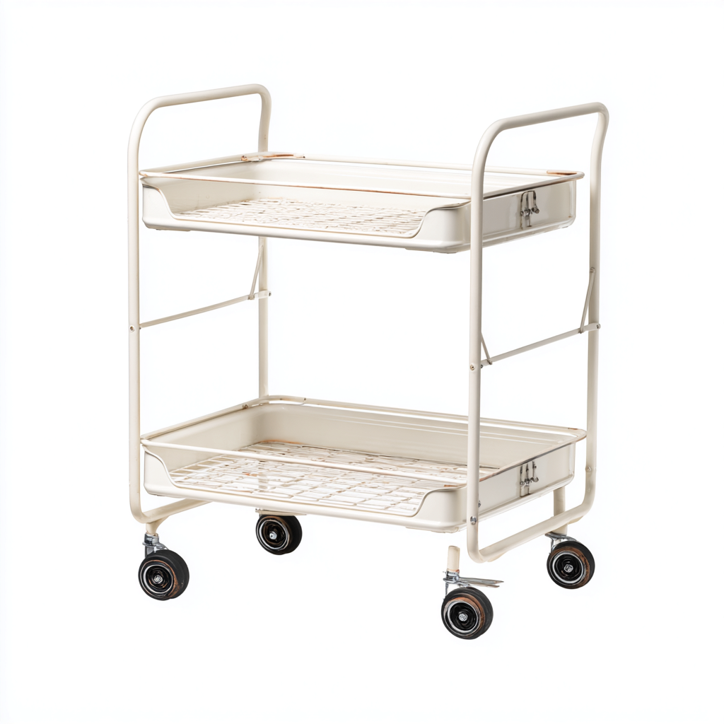 Desserte et chariot pliable en métal blanc à deux niveaux 60x35x75 cm - usage intérieur - design fonctionnel-Taraacorner