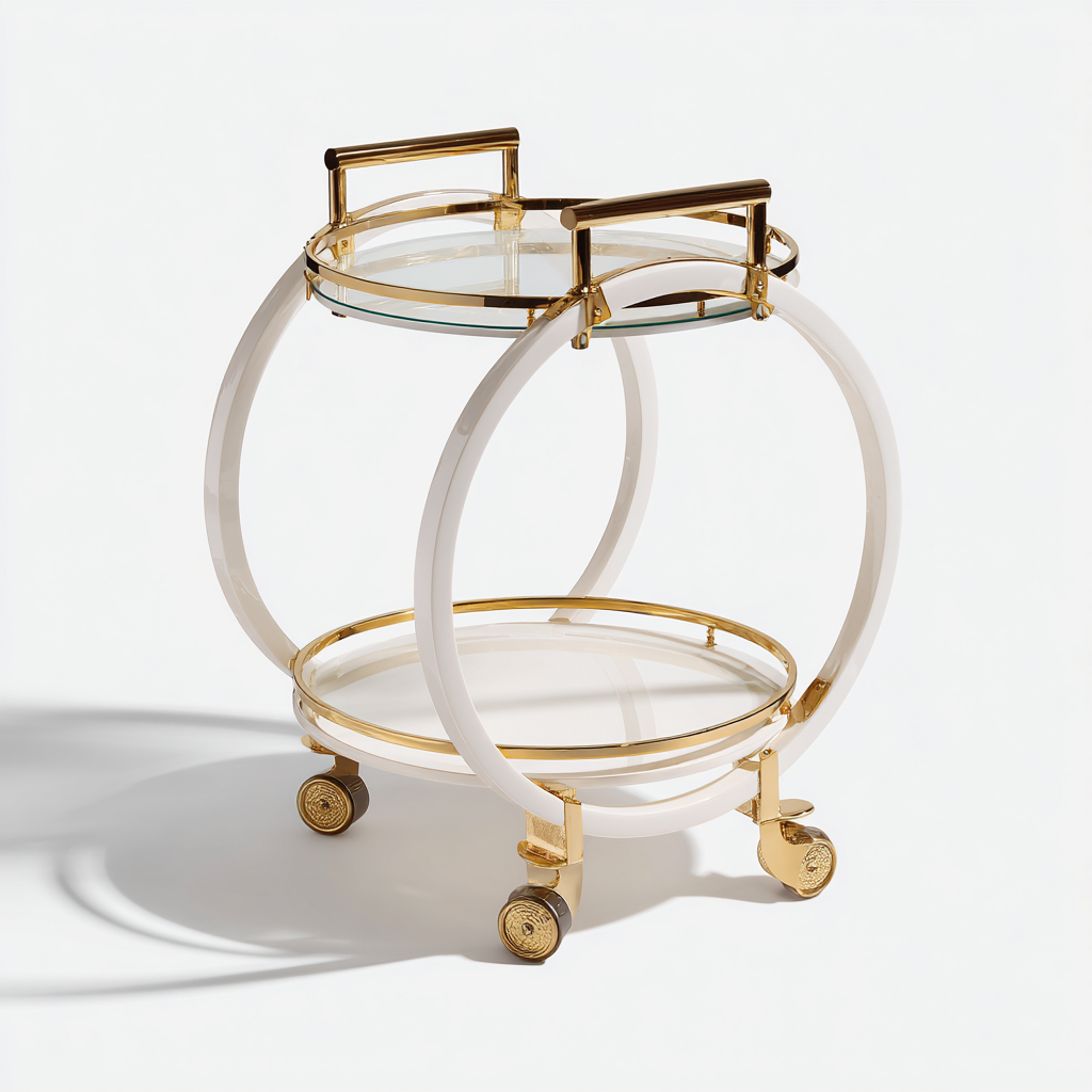 Desserte et chariot circulaire en verre et métal doré 55x55x65 cm - double plateau - design élégant-Taraacorner