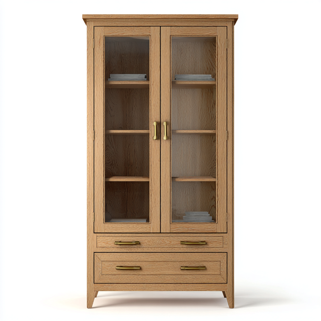 Vitrine en bois et verre 80x40x180 cm - chêne naturel - style classique pour salon ou salle à manger-Taraacorner