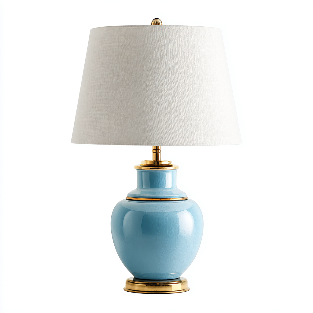 Lampe de table céramique et métal 25x25x48 cm - bleu-blanc-or - style classique pour intérieur-Taraacorner