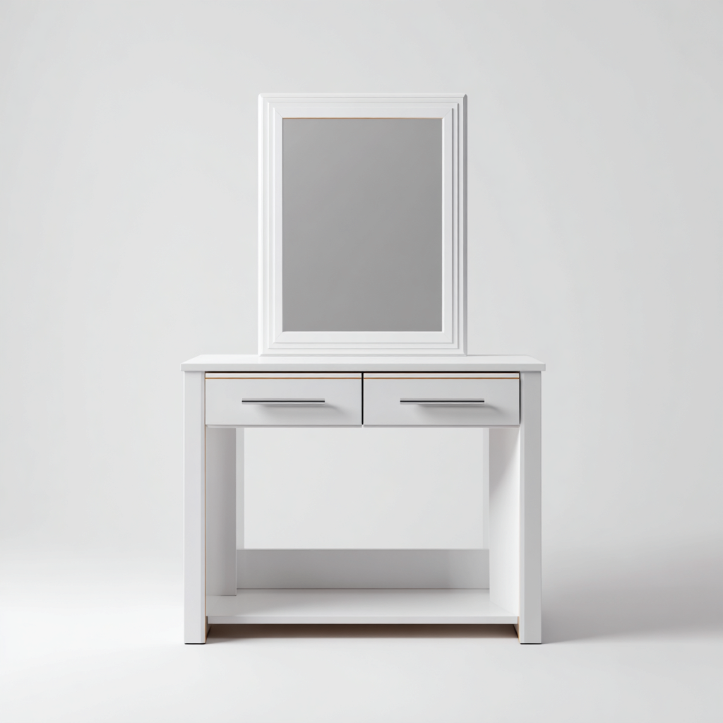 Coiffeuse blanche avec miroir 90x40x135 cm - avec rangements - style contemporain-Taraacorner