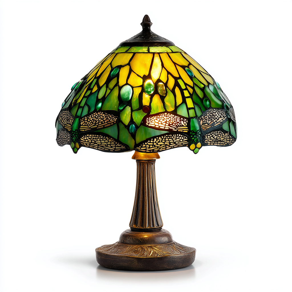 Lampe de table verre métal 30x30x45 cm Vert Style Tiffany-Taraacorner