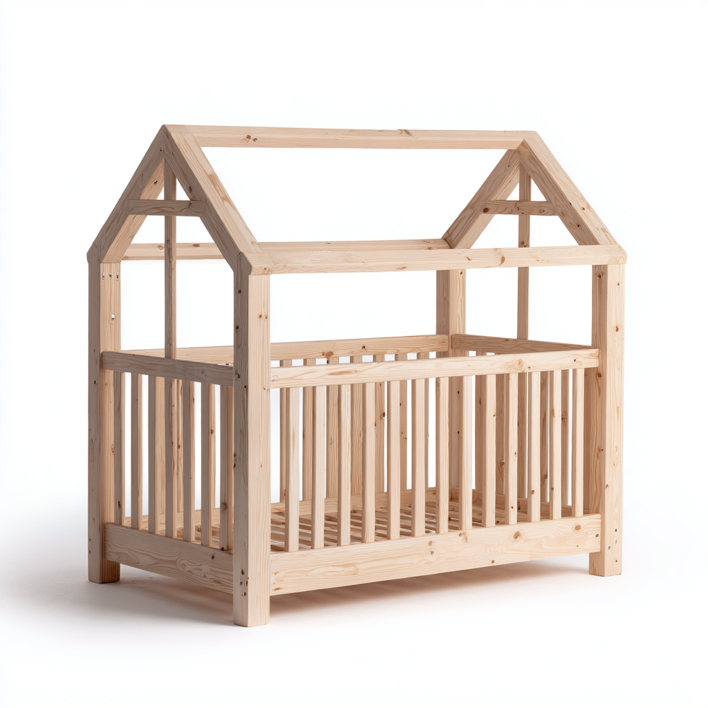 Lit bébé en bois naturel avec structure cabane 120x60x140 cm - usage chambre enfant - style scandinave-Taraacorner