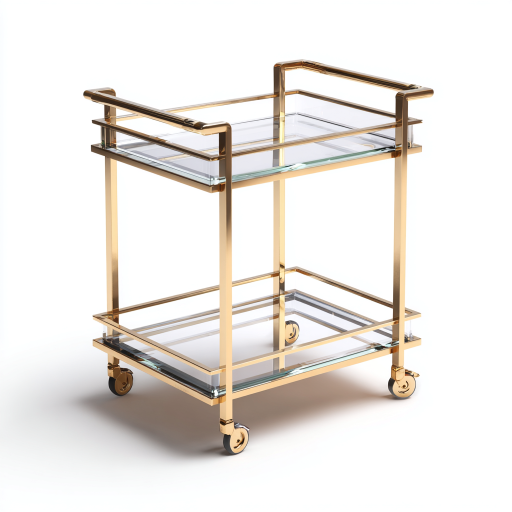 Desserte et chariot en métal doré avec plateaux en verre 70x40x85 cm - usage intérieur - style contemporain-Taraacorner