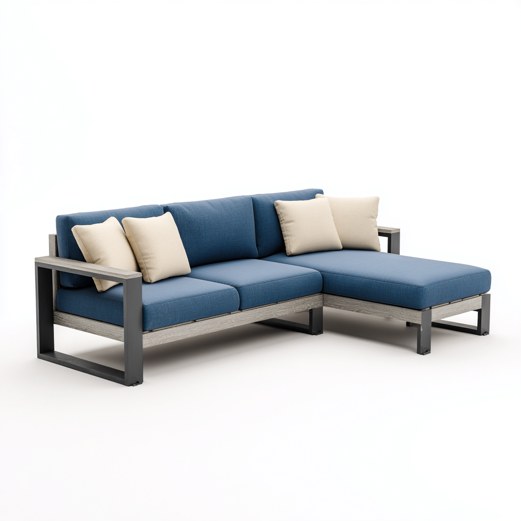 Canapé de jardin tissu métal 200x140x65 cm - Bleu-Gris - Design extérieur moderne-Taraacorner