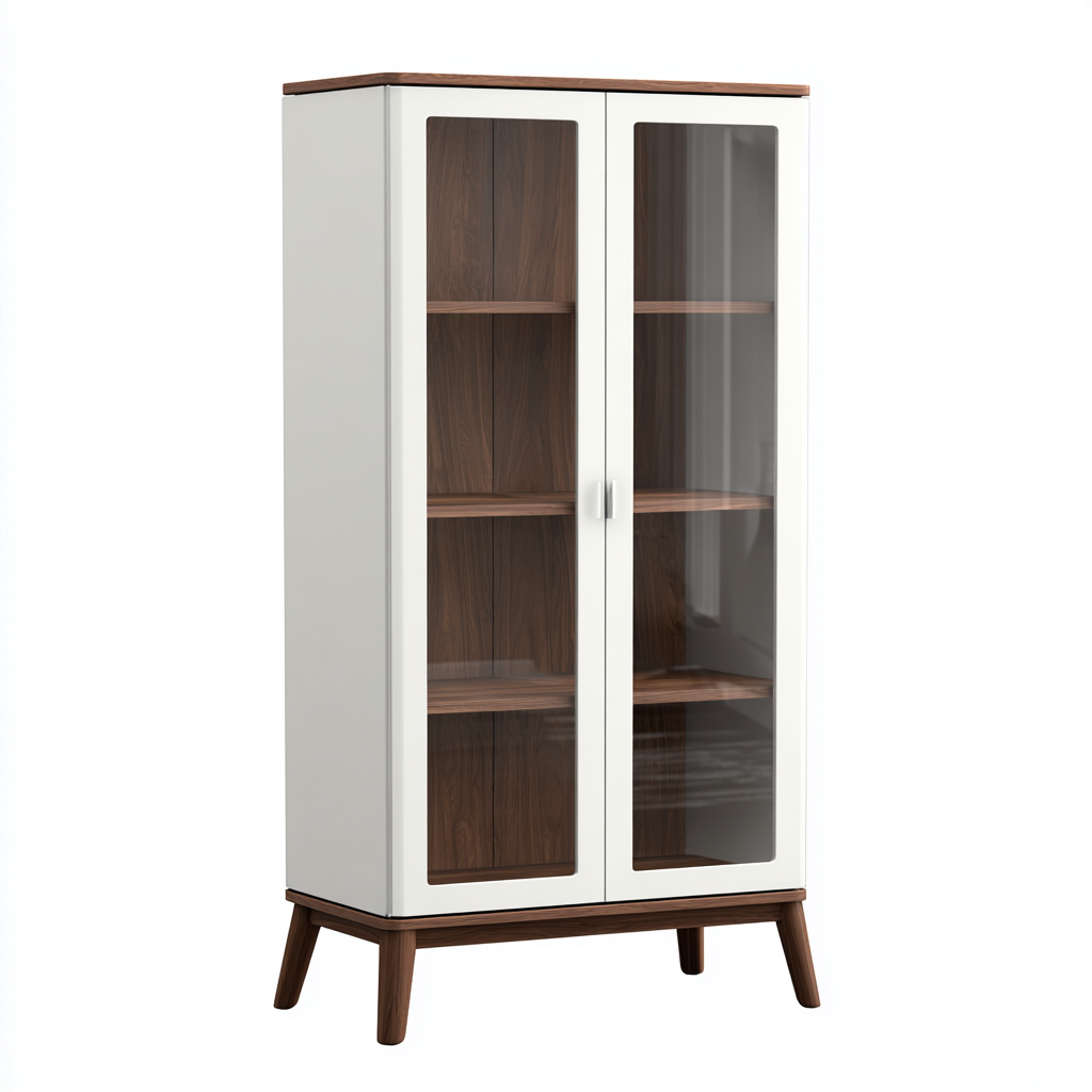 Vitrine en bois et verre 80x40x170 cm - blanc et bois foncé - style scandinave pour salon ou salle à manger-Taraacorner
