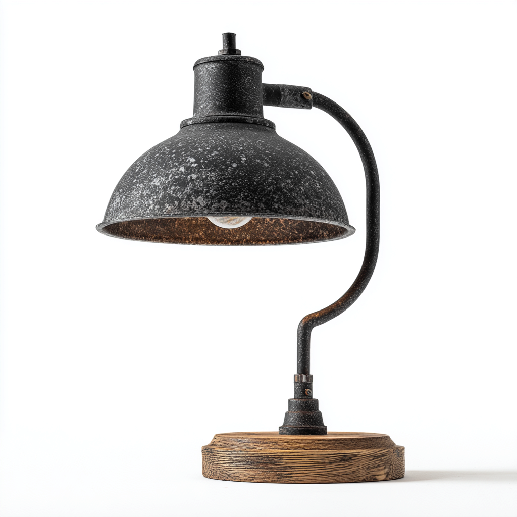 Lampe de table métal et bois 24x24x42 cm - noir-bois - style industriel pour intérieur-Taraacorner