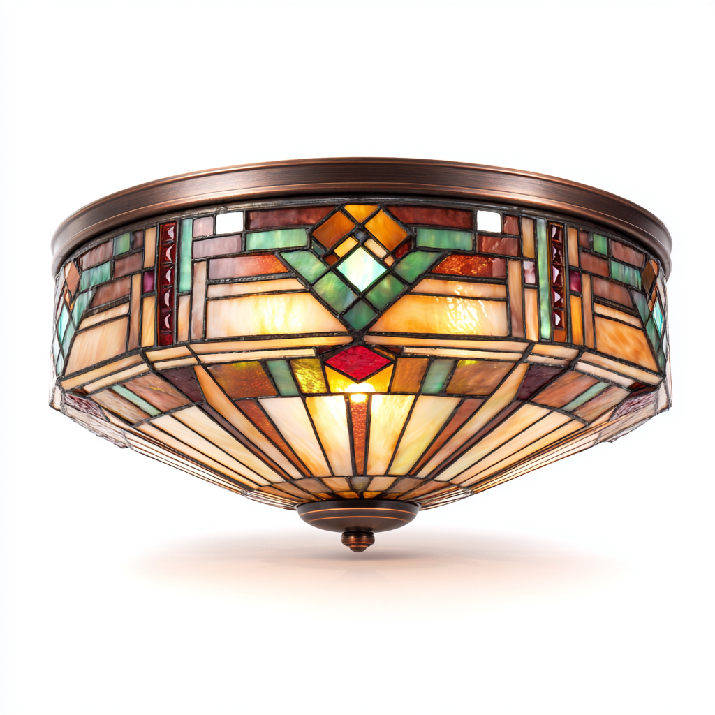 Plafonnier verre coloré métal 40x40x22 cm Multicolore style art déco-Taraacorner