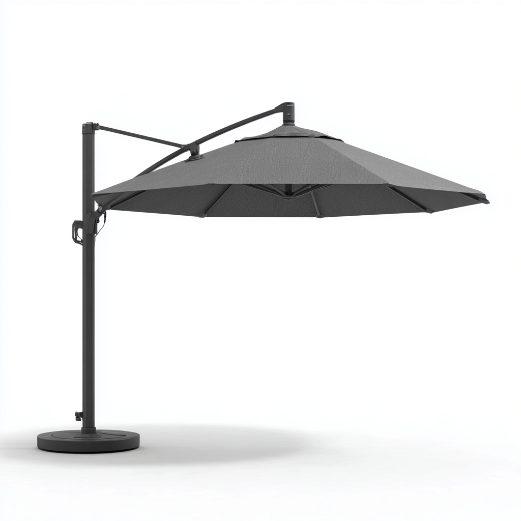 Parasol de jardin déporté en métal et tissu 300x300x260 cm - gris foncé - design moderne pour extérieur-Taraacorner