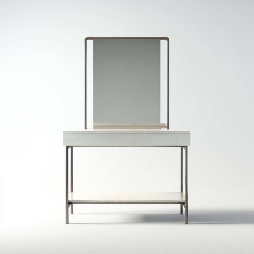 Coiffeuse moderne blanc et métal 100x40x140 cm - avec miroir - style contemporain-Taraacorner