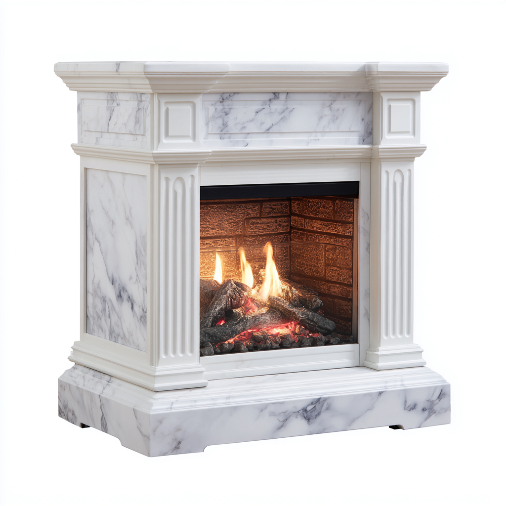 Cheminée électrique manteau effet marbre métal verre 125x35x105 cm - Blanc-Gris - Effet flammes décoratif élégant-Taraacorner