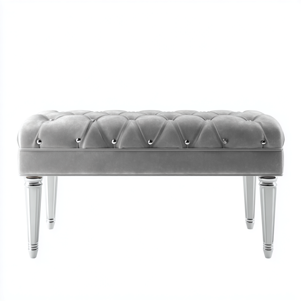 Banc de lit tissu velours bois 120x40x45 cm - Gris clair - Style classique capitonné-Taraacorner