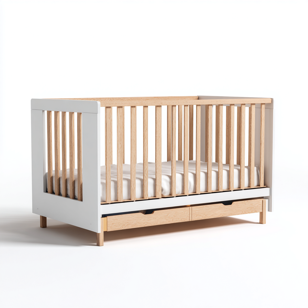Lit bébé blanc et bois avec rangement 120x60x90 cm - usage chambre enfant - style scandinave-Taraacorner