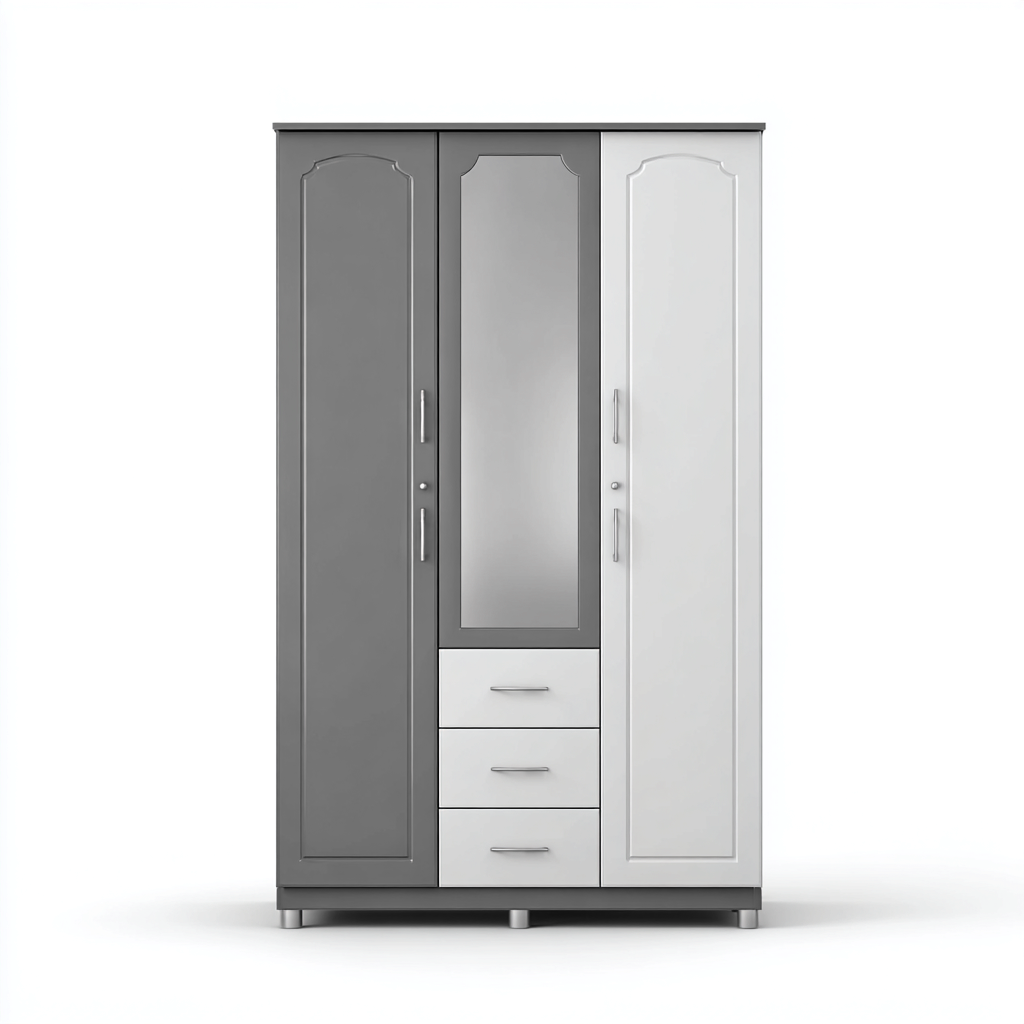 Armoire de rangement gris et blanc 120x55x200 cm - avec miroir - style contemporain-Taraacorner