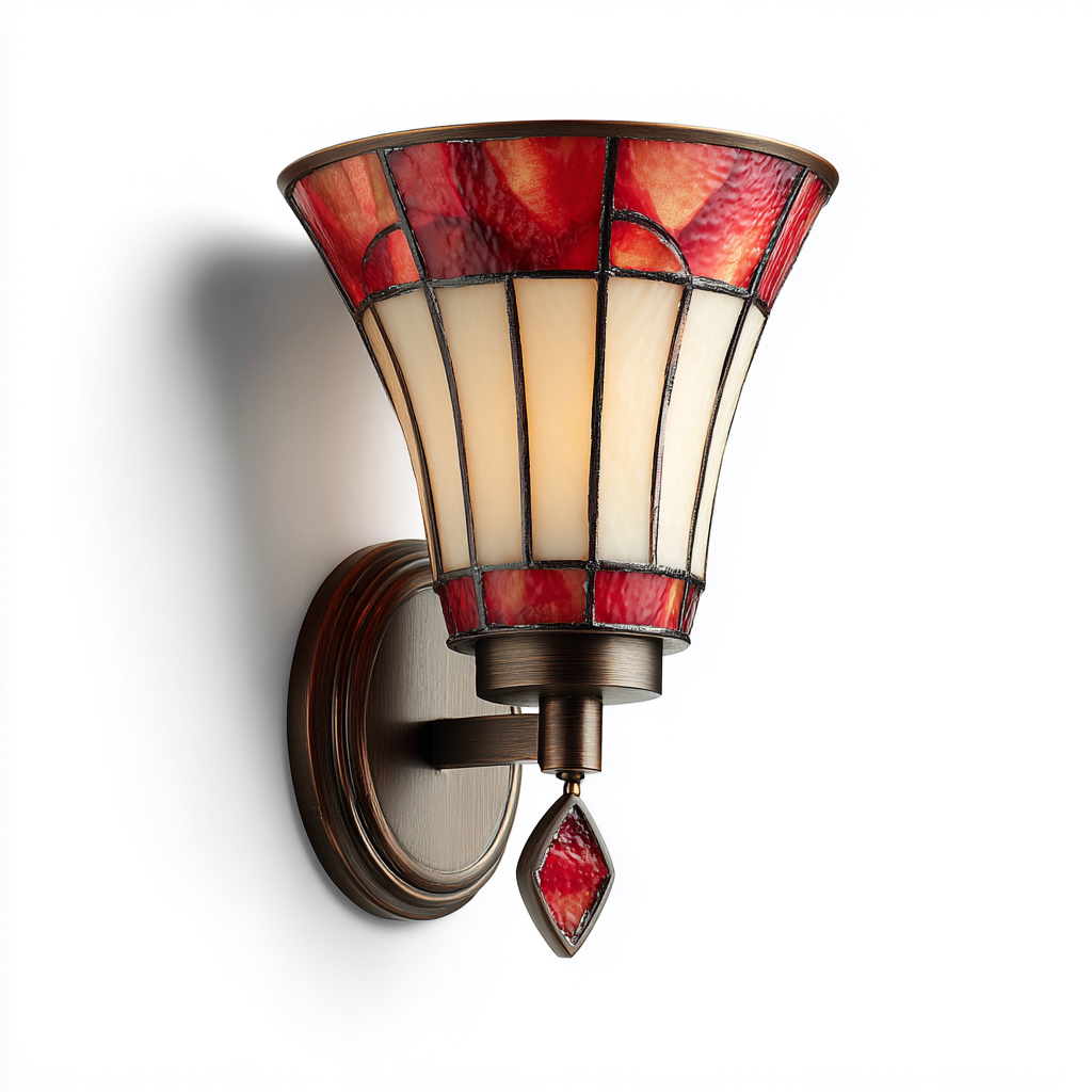Applique murale verre-métal 22x18x30 cm - rouge-crème-bronze - style classique pour intérieur-Taraacorner