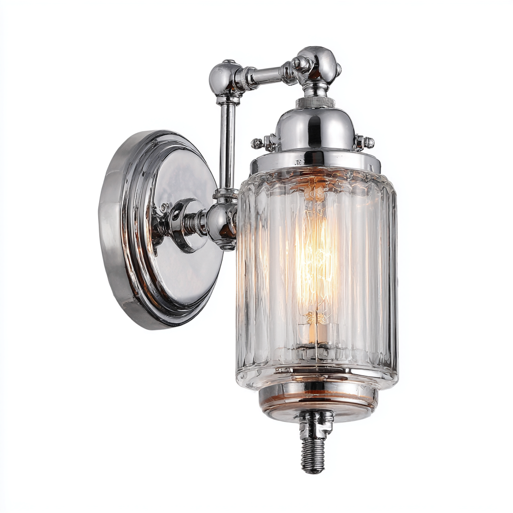 Applique murale verre-métal 18x16x32 cm - transparent-chrome - style classique pour intérieur-Taraacorner