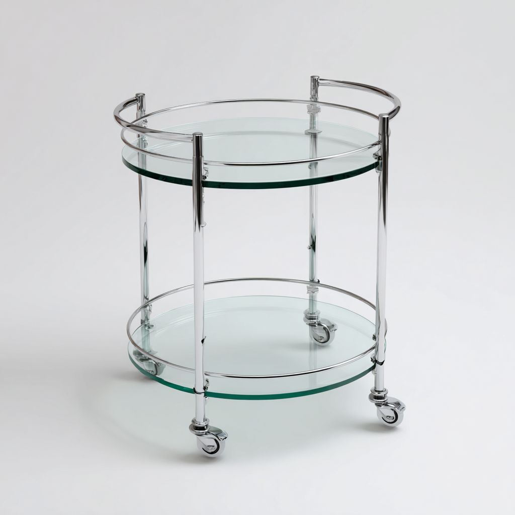 Desserte et chariot rond en métal chromé avec plateaux en verre 45x45x72 cm - usage intérieur - style moderne épuré-Taraacorner