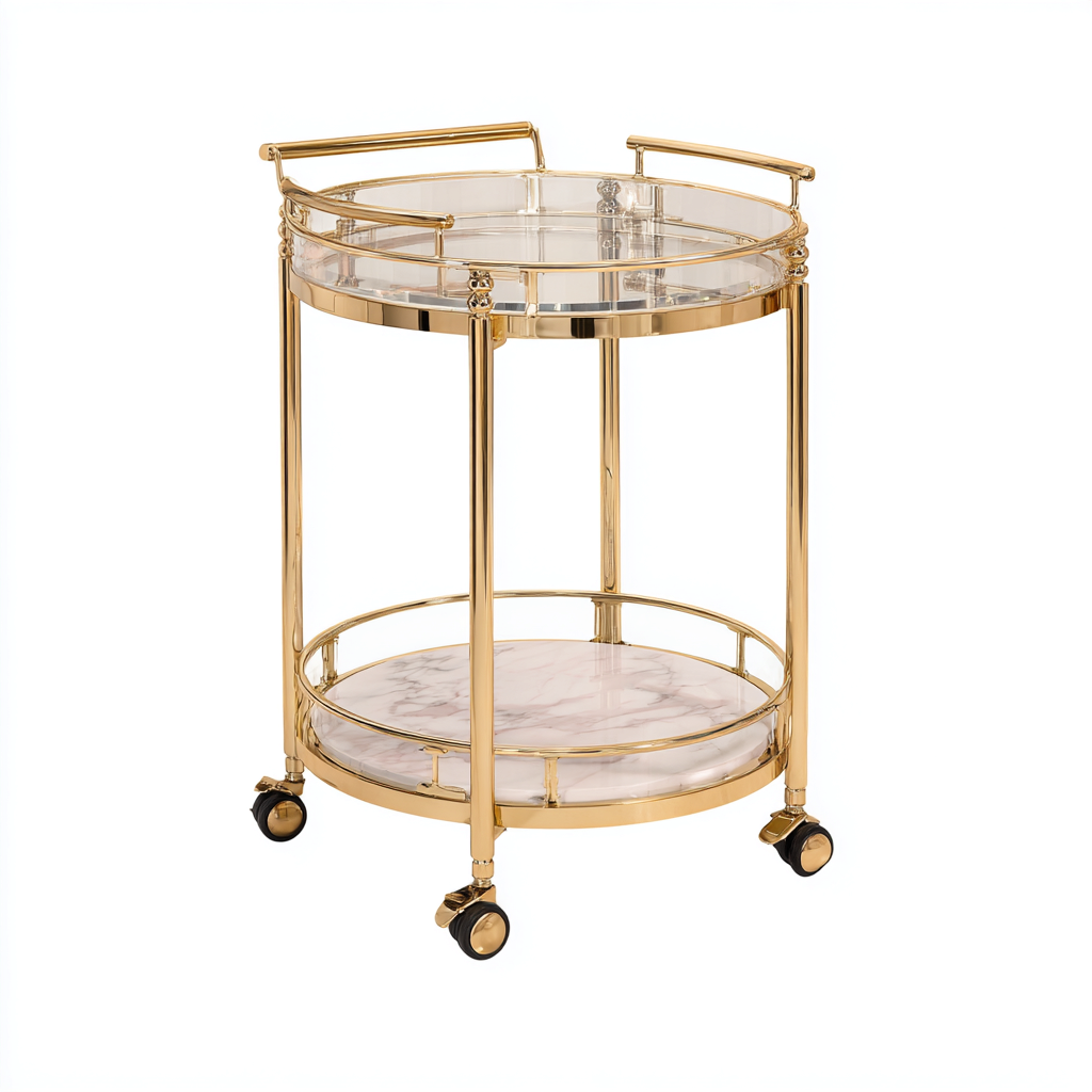 Desserte et chariot rond en métal doré avec plateaux en verre 45x45x75 cm - usage intérieur - style élégant contemporain-Taraacorner