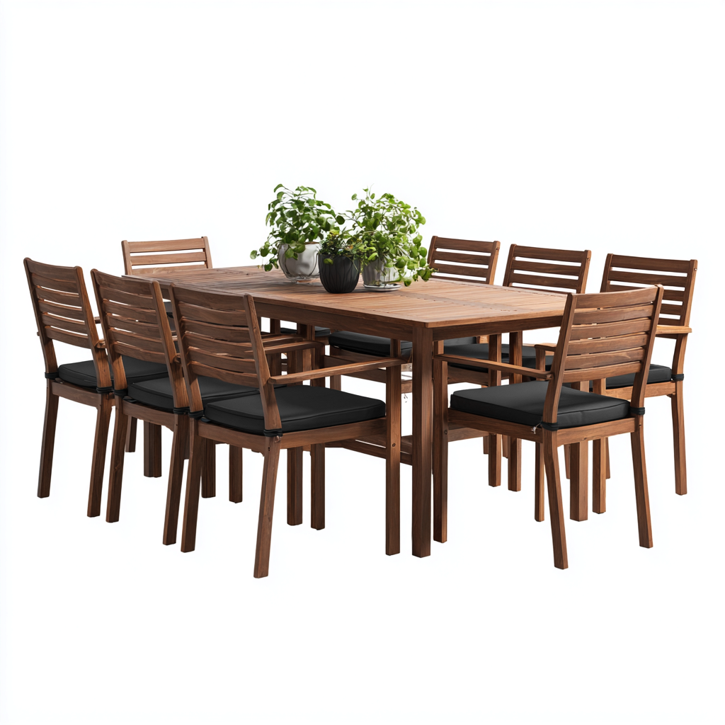 Ensemble table et chaises bois massif - brun et noir - style naturel pour salle à manger-Ratilyinterior